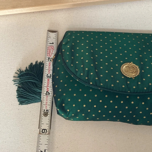 Vintage Dior Makeup Bag Clutch Green Polka Dots - Picture 10 of 10